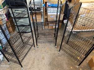 lot 445 image: Black Wire Shelving Racks on Casters - Set of 3