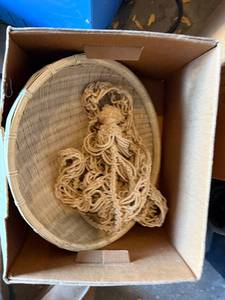 lot 459 image: Round Wicker Basket with Macrame Rope Plant Hanger