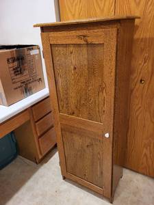lot 199 image: Oak Wood Storage Cabinet with Shelves 22x13x53 Inches