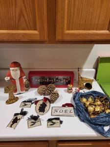 lot 217 image: Assorted Holiday Decor Collection with Lisa L. Santa, Nutcracker Placecard Holders, and Ornaments