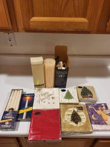 lot 219 image: Lot of Holiday Candles and Christmas Paper Napkins