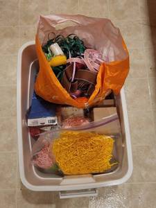 lot 240 image: Large Lot of Gift Wrapping Supplies With Ribbons, Tissue Paper, Shreds and Boxes