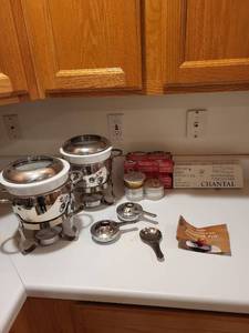 lot 257 image: Ruffoni Stainless-Steel Fondue Pot Set with Accessories and Home Touch Deluxe Steamer