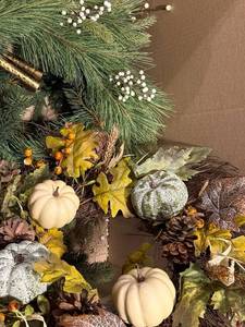 lot 330 image: Autumn Harvest Wreath with Cream & Frosted-Blue Pumpkins - Pinecones & Berries