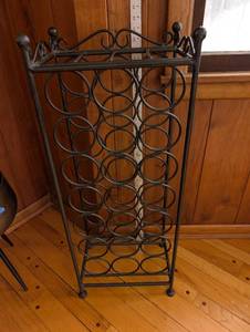 lot 109 image: Wrought Iron Wine Bottle Rack - Freestanding with Circular Ring Design