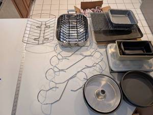 lot 129 image: Pottery Barn Bakeware Set - Bundt Pan, Loaf Pan, Cake Pans, Roasting Pan & Racks