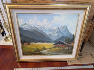lot 137 image: A. Dembeck Alpine Landscape Wetterstein Bei Garmisch 1977 Framed Oil on Canvas