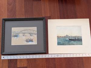 lot 143 image: Bayol River & Bridge Scene Prints - Framed Art Set