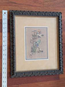 lot 145 image: Bayol Signed Framed Artwork - Street Vendors with Bicycles and Carts
