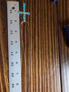 lot 159 image: Cross Pendant Necklace - Silver with Blue Opal Inlay