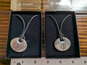 lot 161 image: Sylvans Round Silver Pendants on Leather Cord (Lot of 2)
