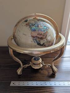 lot 162 image: Antique Brass World Globe with Compass on Ornate Pedestal Stand