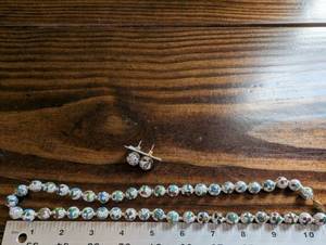 lot 165 image: Porcelain Bead Necklace & Earrings Set - Hand-Painted Swirl Pattern