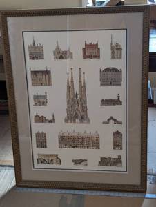 lot 170 image: Gaud Architecture Print - Framed Barcelona Landmarks Collage