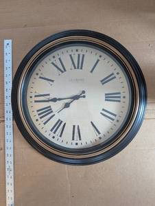 lot 174 image: La Crosse Wall Clock - Roman Numeral Dial, Black Bezel with Brass Ring