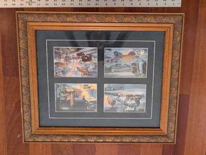lot 180 image: Framed 4-Panel Cityscape Print Collage - Ornate Carved Wood Frame