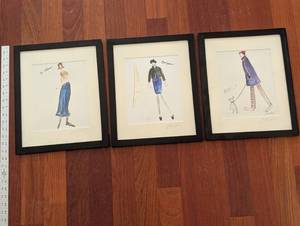 lot 184 image: Framed Fashion Illustration Prints - Set of 3 Fashion Sketches