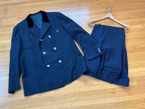 lot 55 image: Fisher Clothing Co. Navy Wool Double-Breasted Jacket with Velvet Collar - Trousers (1962)