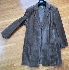 lot 58 image: Brown Suede Leather Coat - Patchwork Stitching - Size 3