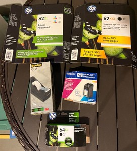 lot 66 image: HP Ink Cartridges 62XL 2-Pack, 64XL Black, 41A Ink Cartridge & Scotch C-38 Tape Dispenser