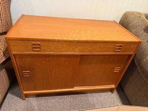 lot 391 image: Wood Console Cabinet with Top Drawer & Lower Doors - Mid-Century Modern