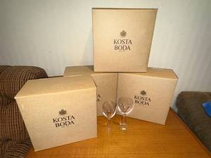 lot 410 image: Kosta Boda Crystal Wine Glasses - 22 White Wine Glasses and 15 Red Wine Glasses in 4 Boxes