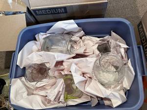 lot 416 image: Assorted Glass Vases Bin - Clear Glass Centerpieces and Decor