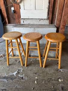lot 295 image: Wooden Bar Stools (Lot of 3) - 12 in Seat, 24 in Tall