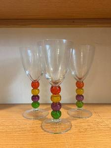 lot 343 image: Colorful Beaded Stem Wine Glasses (Lot of 3)