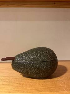 lot 347 image: Avocado-Shaped Ceramic Serving Dish with Lid and Spoon
