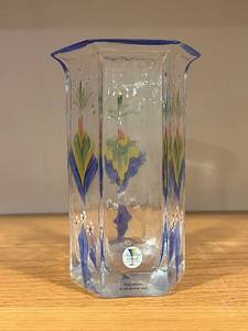 lot 354 image: Kosta Sweden Sea Glass Bank Hand-Painted Vase - 7 in Tall, Clear Art Glass