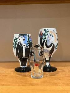 lot 358 image: Hand-Painted Glass Goblets with Portrait Figures - 3-Piece Set