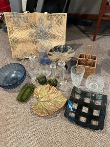 lot 429 image: Arhaus Glassware & Decor - Assorted Crystal, Green Glass, Leaf Plate