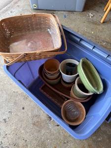 lot 437 image: Assorted Ceramic Plant Pots & Planters with Wicker Basket