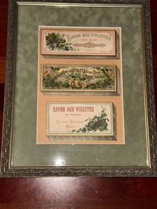 lot 19A image: Victor Vaissier Savon Aux Violettes Labels (Lot of 3) Framed Vintage Print