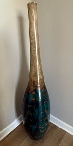Large Unmarked Art Pottery Floor Vase Teal Brown Glaze 56in Tall