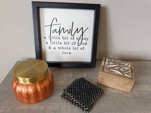 Home Decor Lot Capri Blue Candle Wood Coasters Framed Family Sign