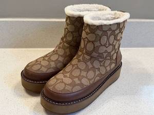 Coach Signature Jacquard Platform Ankle Boots US 6.5B Very Good