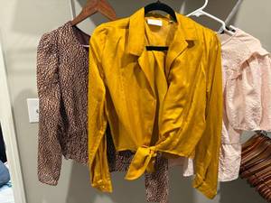 Express Womens Blouse Top Lot 3 Pc M L Pink Mustard Print Good