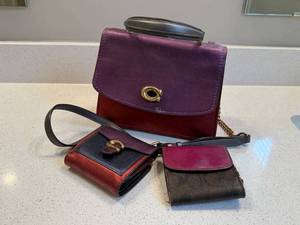 Coach Leather Colorblock Crossbody Bag Wallets 3 Pc Lot Good