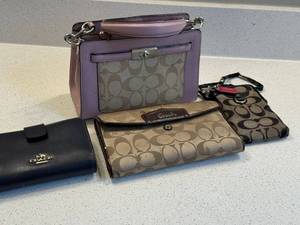 Coach Purse & Wallet Lot 4 Pc Signature Canvas Leather Mixed Condition