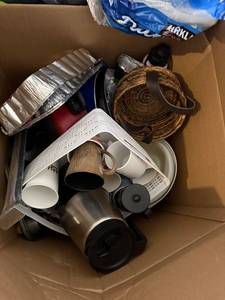 Mixed Kitchen Housewares Lot Mugs Pans Tumbler Basket Coffee Press