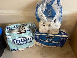 Kirkland Paper Goods Lot Bath Tissue & Paper Towels Open Packs