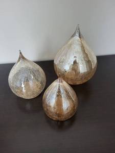 Set of 3 Crackle-Glass Teardrop light up orbs - Metallic Gold & Silver Finish