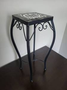 Floral Mosaic Tile Top Side Table - Iron Scroll Leg Frame