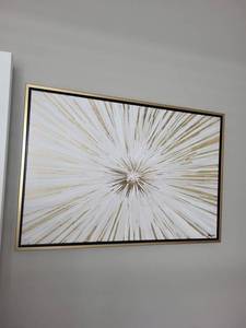 Sunburst Gold Framed Canvas Wall Art - Abstract Burst, 37x25 in