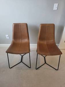 Leather Dining Chairs Pair - Brown Upholstery (Lot of 2)