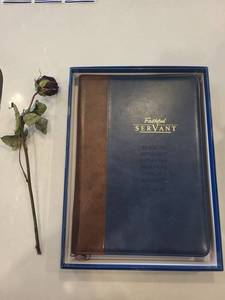 Faithful Servant Leather Journal - Two-Tone BlueBrown with Bible Verse