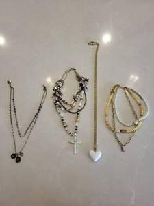 Beaded Necklaces Set - Pearl, Shell & Mixed Beads with Cross & Heart Pendants