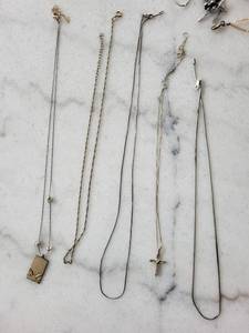 Mixed Pendant Necklaces - Diamond Cross, Sunburst Rect Pendant, & Assorted Chains